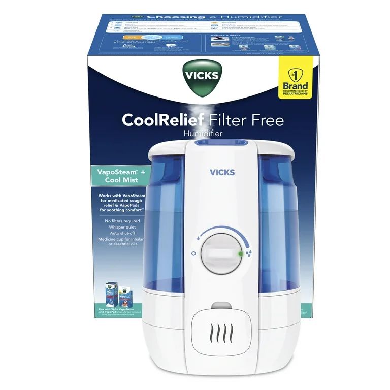 Vicks 1.2 Gallon Cool Relief Filter Free Ultrasonic Humidifier, VUL600, 400 sq. ft | Walmart (US)