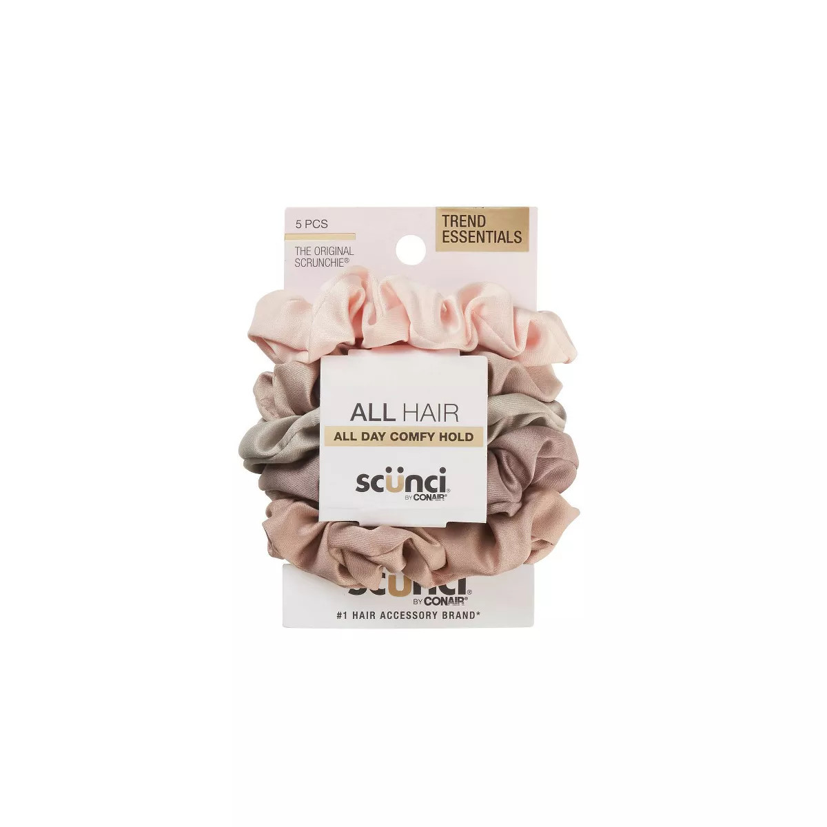 scünci Classic Comfort Mini Satin Scrunchies - Pinks/Tans - All Hair - 5pcs | Target