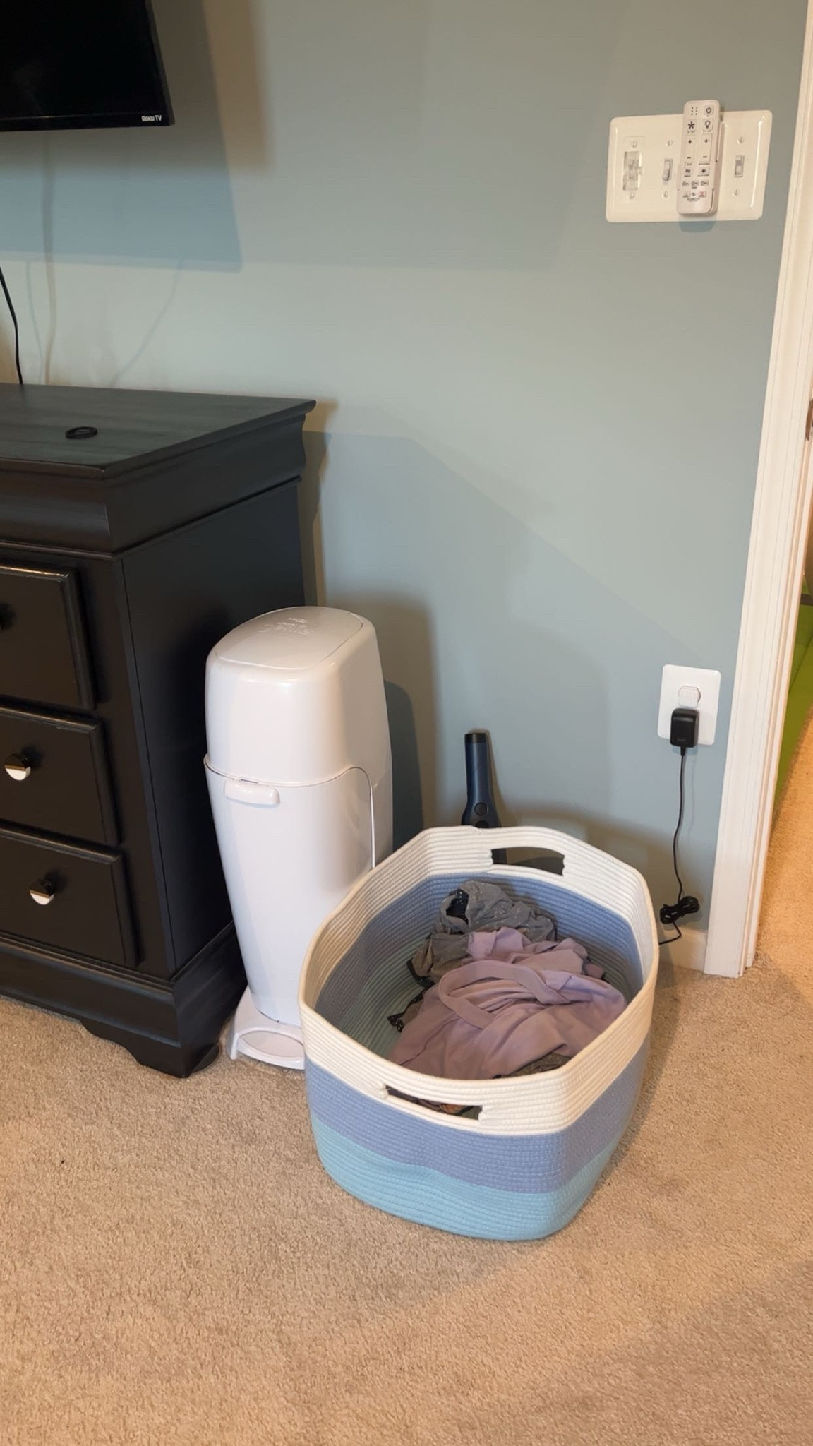 The next “drop spot” we keep in the master bedroom is for all the messes. We keep a Diaper Genie in our room for odor-free diaper disposal, a hamper to toss dirty clothes and burp cloths, and a handheld vacuum for any other messes.

#NurseryNeeds

#LTKmomlife #LTKHome #LTKBaby