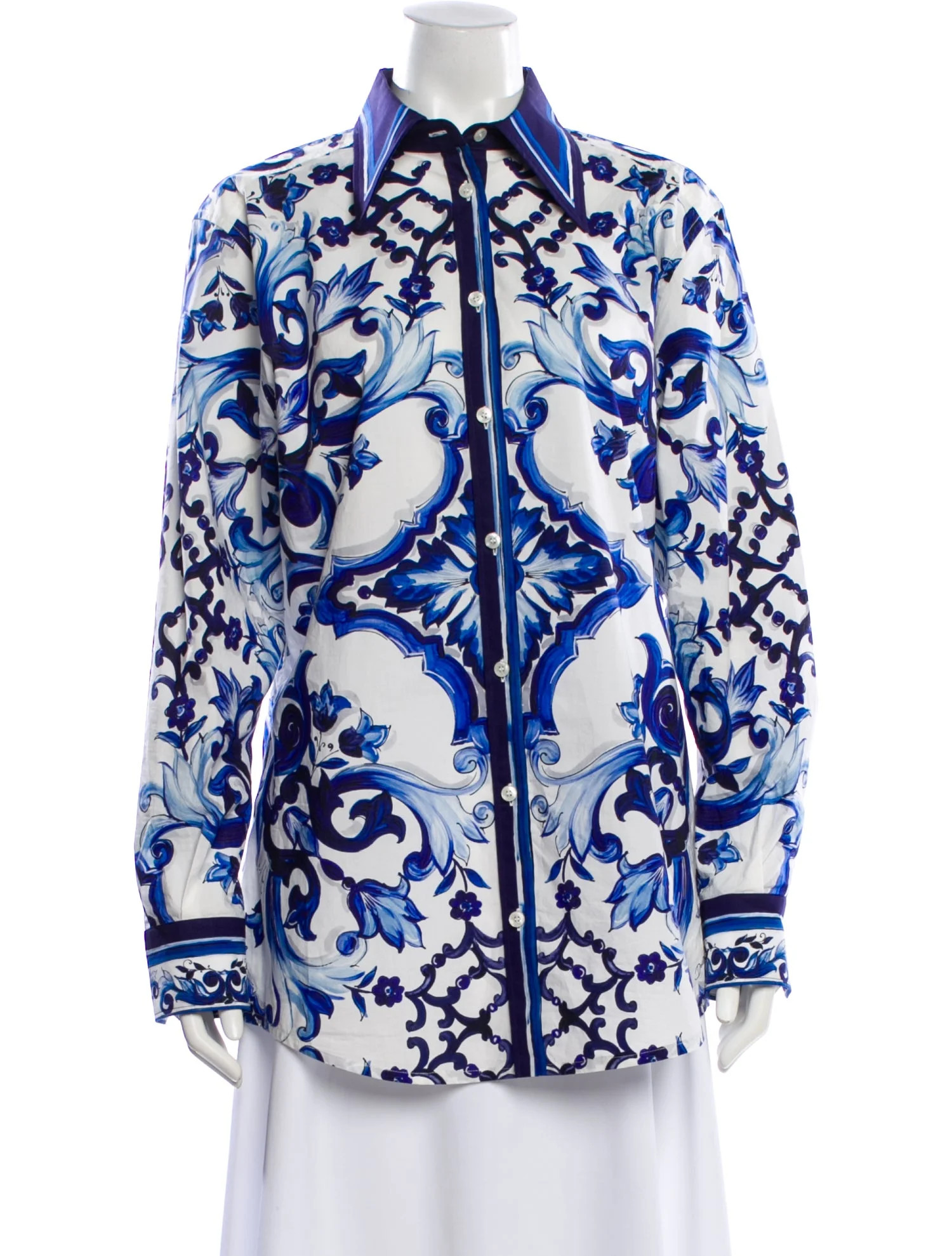 Dolce & Gabbana Printed Long Sleeve Button-Up Top - Blue Tops, Clothing - DAG567668 | The RealRea... | The RealReal
