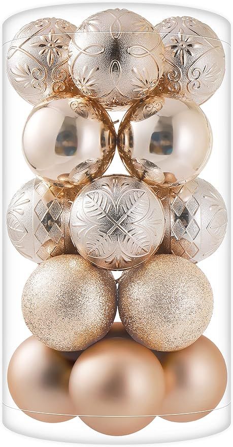 Christmas Ball Ornaments 20ct Champagne Christmas Tree Decorations with Hang Rope-Shatterproof Ch... | Amazon (US)