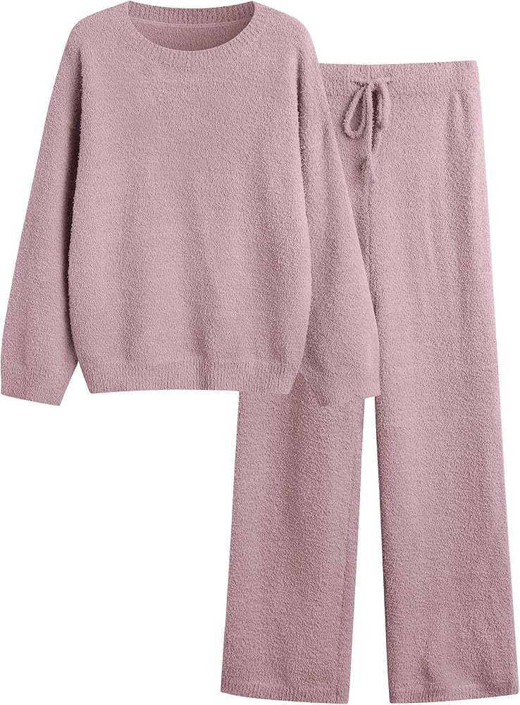 Lounge Sets for Women 2 Piece Fuzzy Fleece Pajamas Long Sleeve Oversized Lounge Set 2025 Fall Win... | Amazon (US)
