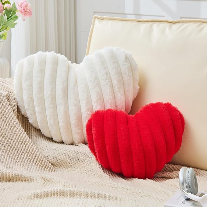2Pcs Heart Pillow Red White Throw Pillows Decorative Pillows.Heart Shaped Throw Pillows for Bed C... | Amazon (US)