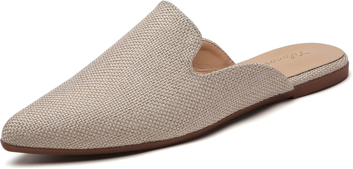 Tilocow Mules for Woman Comfortable Pointed Toe Backless Loafers Flat Mule Business Casual Shoes ... | Amazon (US)