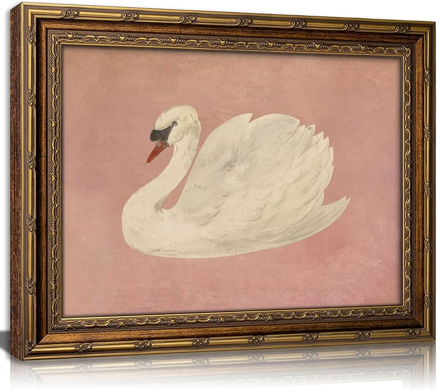 Vintage Gold Framed Wall Art Retro White Swan Cottagecore Canvas Print Neutral Moody Bird Paintin... | Amazon (CA)