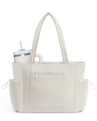 ECOHUB Tote Bag for Women, Work Tote Bags with Laptop Compartment, Large Corduroy Tote Bag with Stanley Cup Holder, Shoulder Bag Handbag for Travel Weekend Gym Beige | Amazon (US)