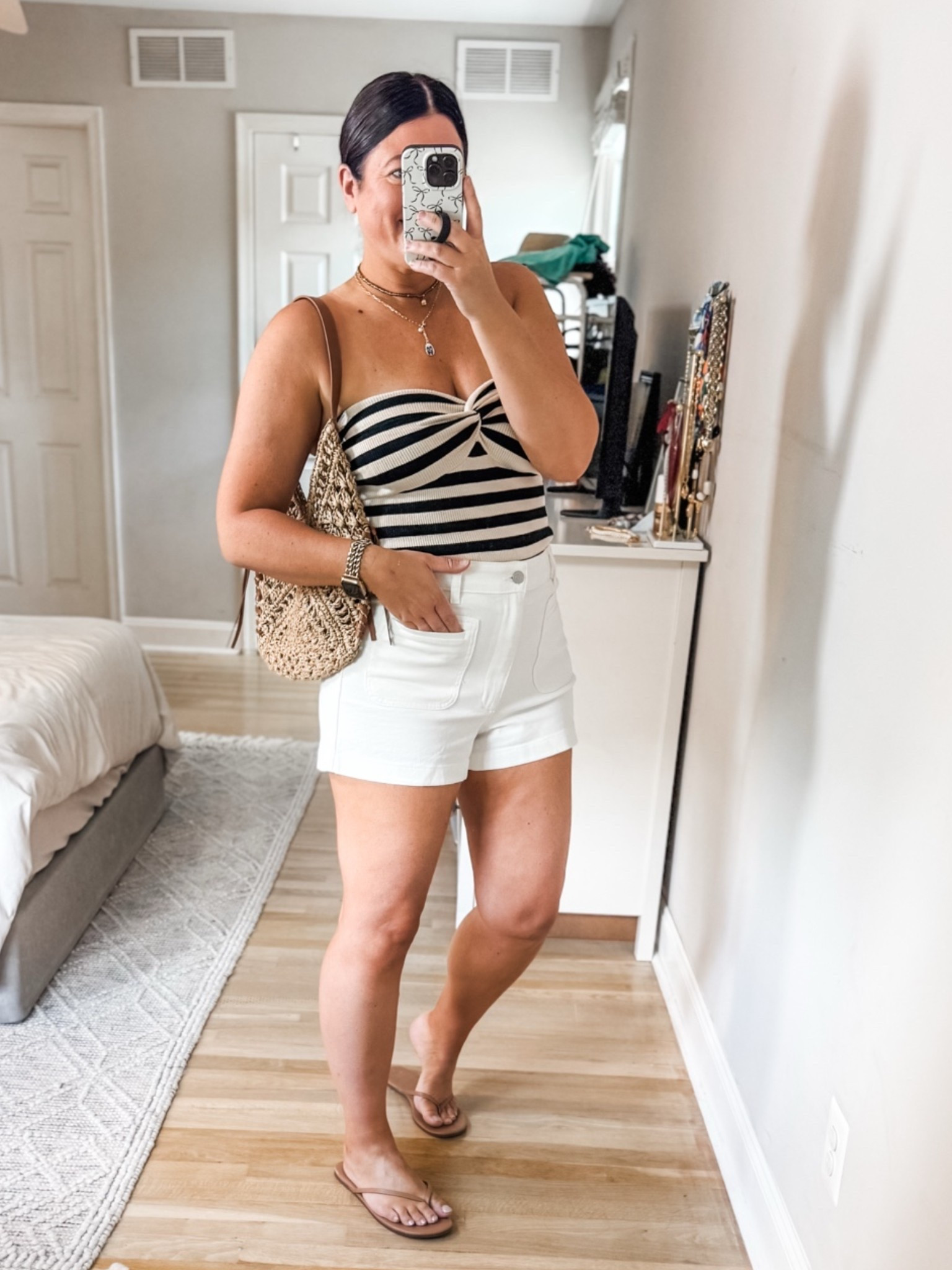 Such an easy and gorgeous summer outfit ❤️ This Amazon tube top paired with white denim shorts from H&M creates the perfect effortless warm weather look. Comfortable, flattering, and perfect for vacations, beach days, casual dinners, shopping, or everyday summer style.