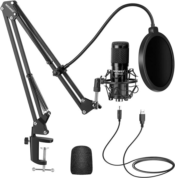 Neewer USB Microphone Kit, Plug & Play 192kHz/24-Bit Supercardioid Condenser Mic with Boom Arm an... | Amazon (US)