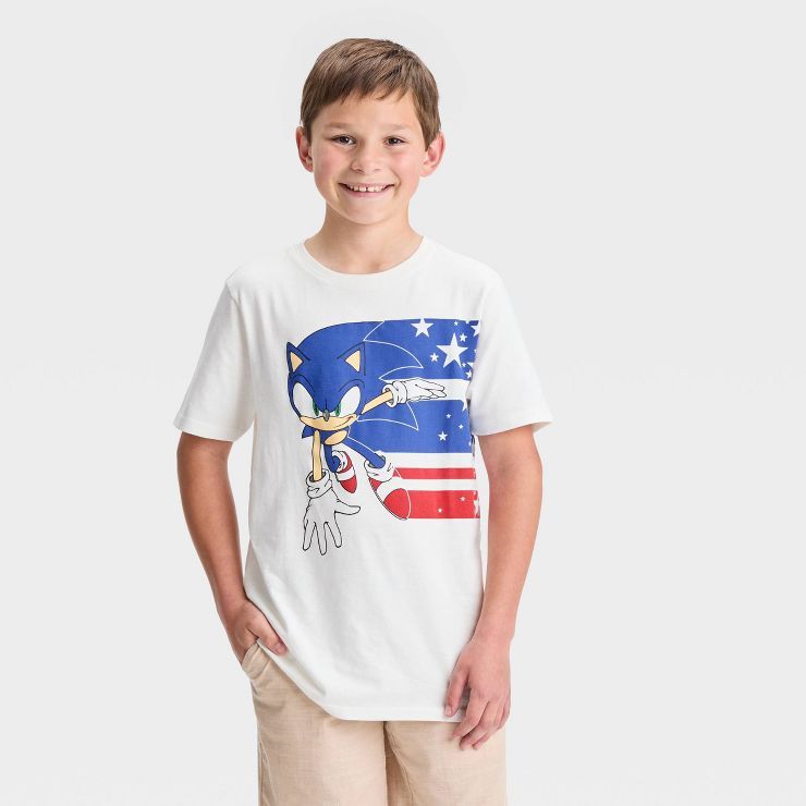 Boys' Sonic the Hedgehog Americana Graphic T-Shirt - White | Target