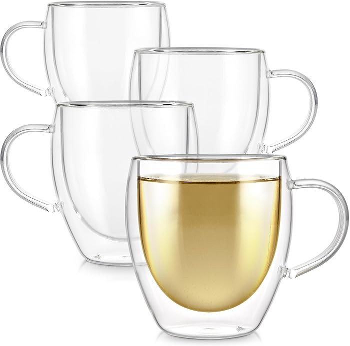 Teabloom Double Walled Cups – 8 oz / 250 ml – Set of 4 Insulated Glass Cups for Tea, Coffee, ... | Amazon (US)
