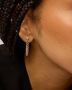 PAVOI 18K Gold Plated Sterling Silver Dangle Chain Earrings for Women - Cubic Zirconia Studs & Ea... | Amazon (US)