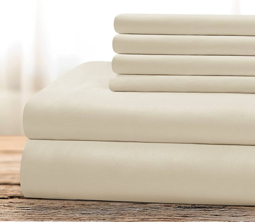 BYSURE Hotel Luxury Bed Sheets Set 6 Piece(King, Cream/Beige) - Super Soft 1800 Thread Count 100%... | Amazon (US)