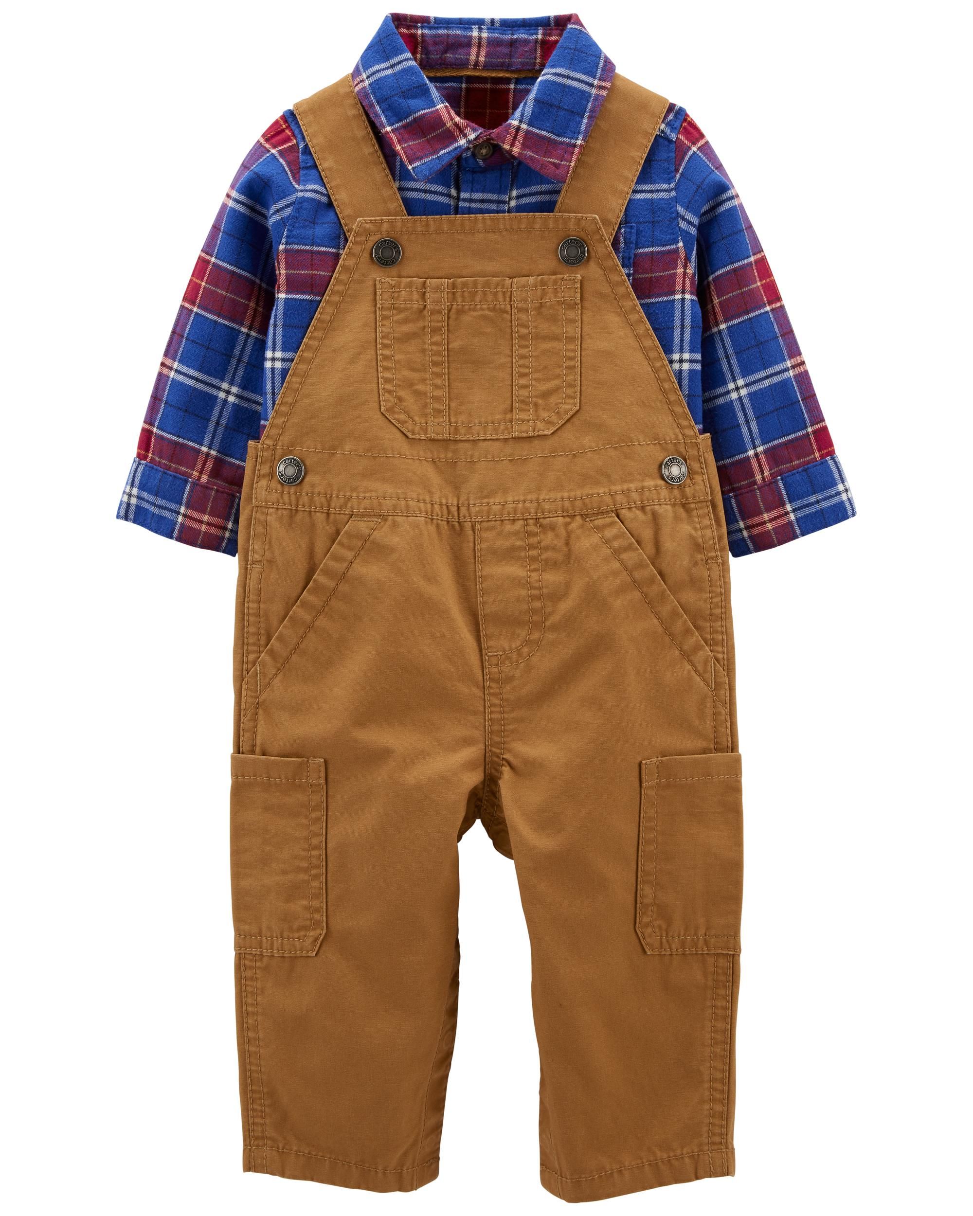 2-Piece Plaid Shirt & Overalls Set | Carter's