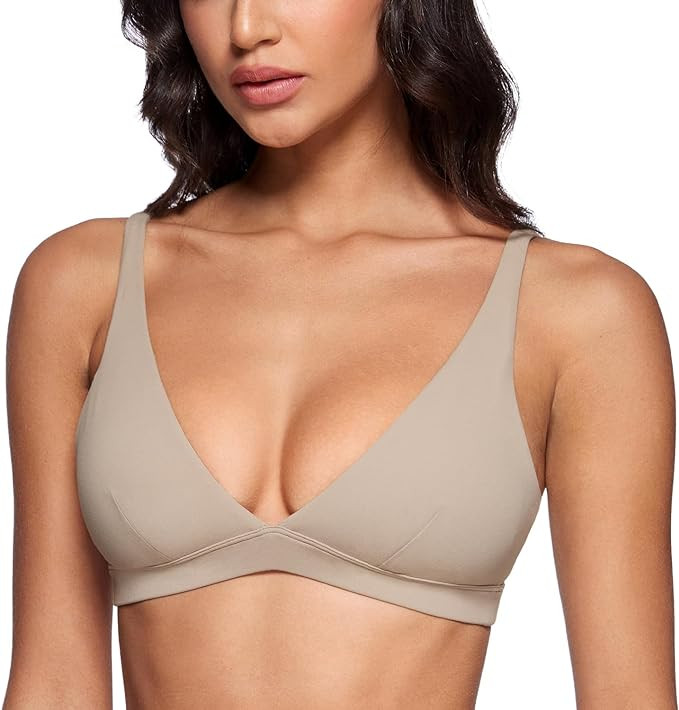 Womens Deep V-Neck Sports Bra Padded Low Impact Fitness Yoga Bra U Back Wireless Workout Bra Cont... | Amazon (US)