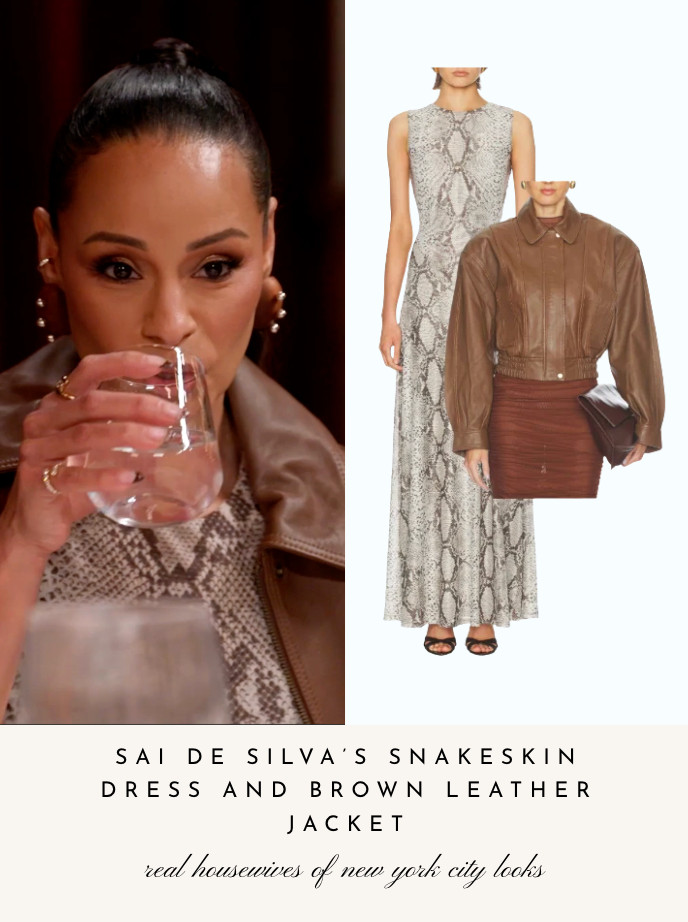 Sai De Silva's Snakeskin Dress and Brown Leather Jacket 

 