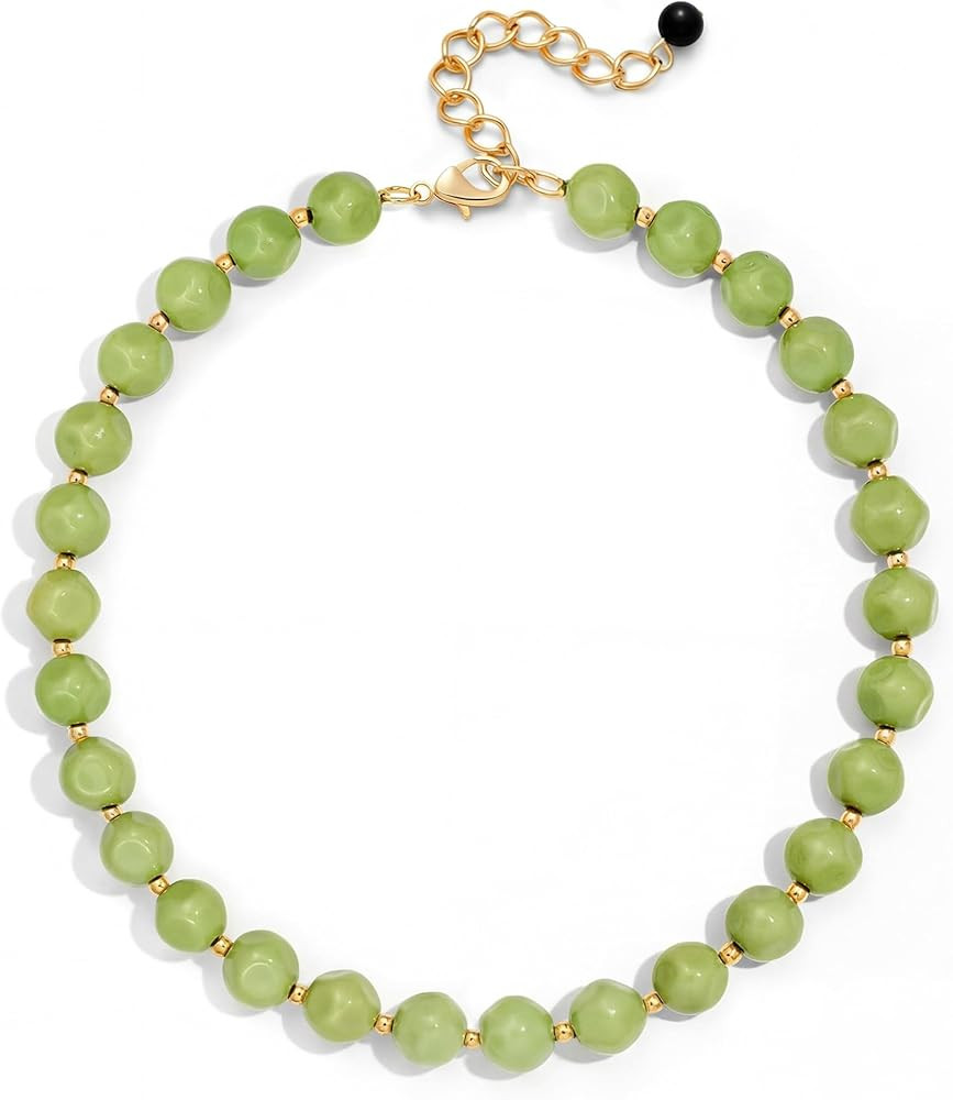 Large Chunky Heart Necklaces for Women Colorful Beads Boho Beaded Statement Necklace Short Heart ... | Amazon (US)