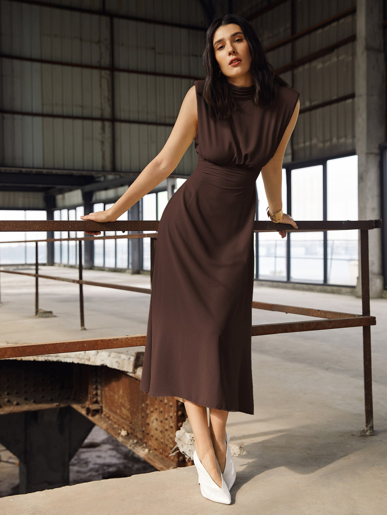 SHEIN BIZwear High Neck Shoulder Pad Dress Workwear | SHEIN