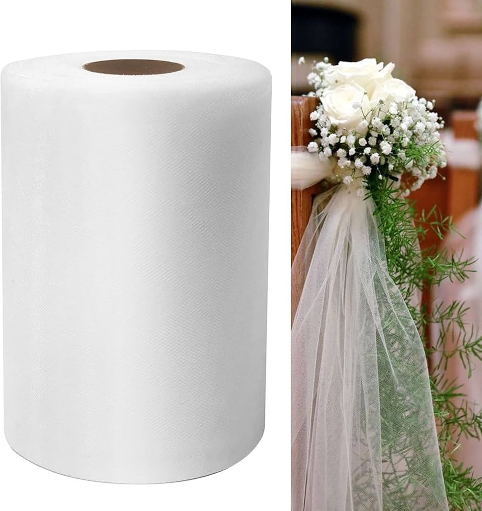 Tulle Fabric 6 Inch by 100 Yards White Tulle Rolls Spool for Tutu Table Skirt Wedding Gift Wrappi... | Amazon (US)