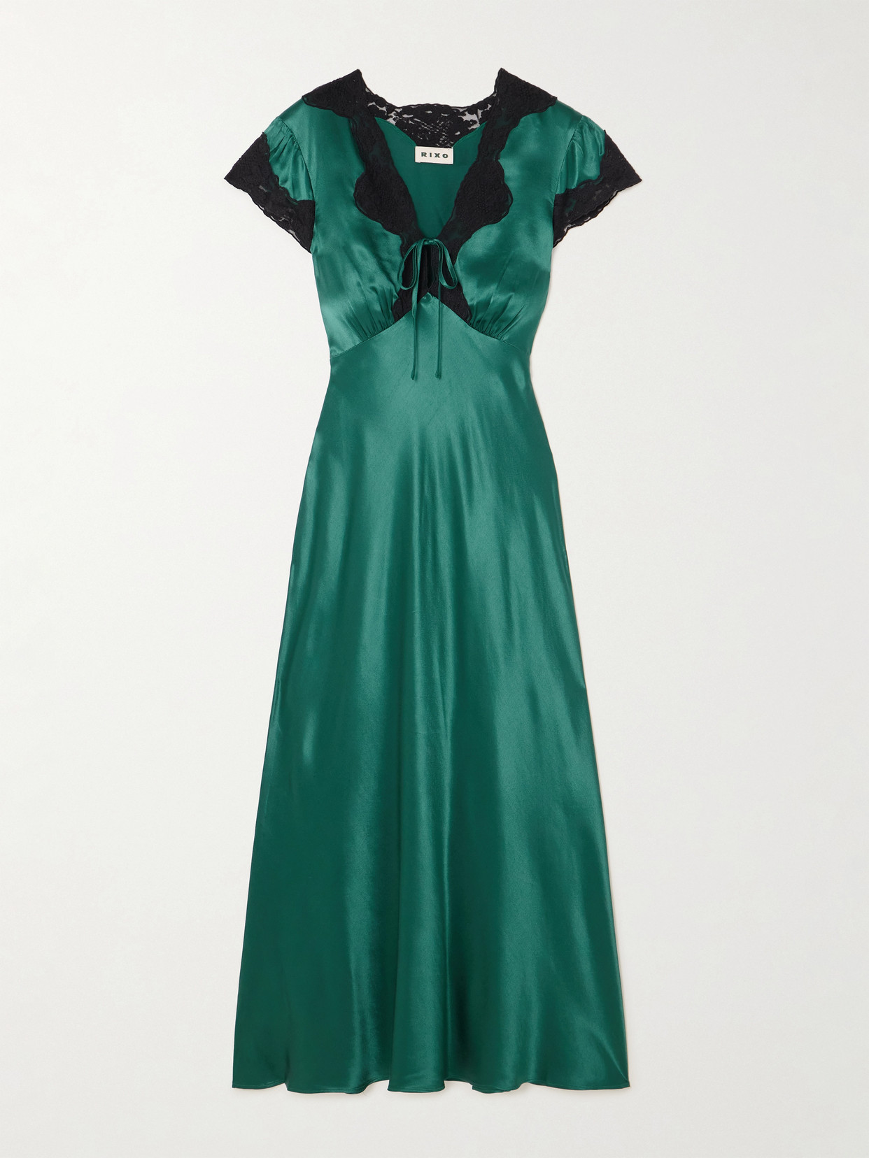 RIXO - Amari Lace-trimmed Satin Midi Dress - Green | NET-A-PORTER (UK & EU)