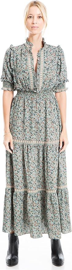 Max Studio Women's Elbow Length Sleeve Print Tiered Maxi Dress | Amazon (US)