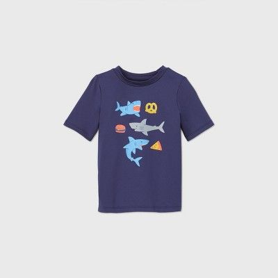Toddler Boys' Shark Print Short Sleeve Rash Guard Swim Shirt - Cat & Jack™ Navy | Target