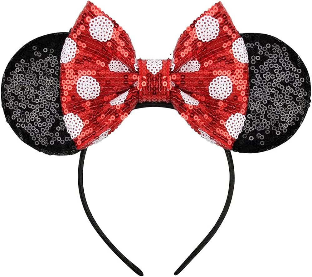 RAZKO Minnie Ears Headband, Sequin Classic Red Minnie Ears Headband Mouse ears Headband for Women Gi | Amazon (US)