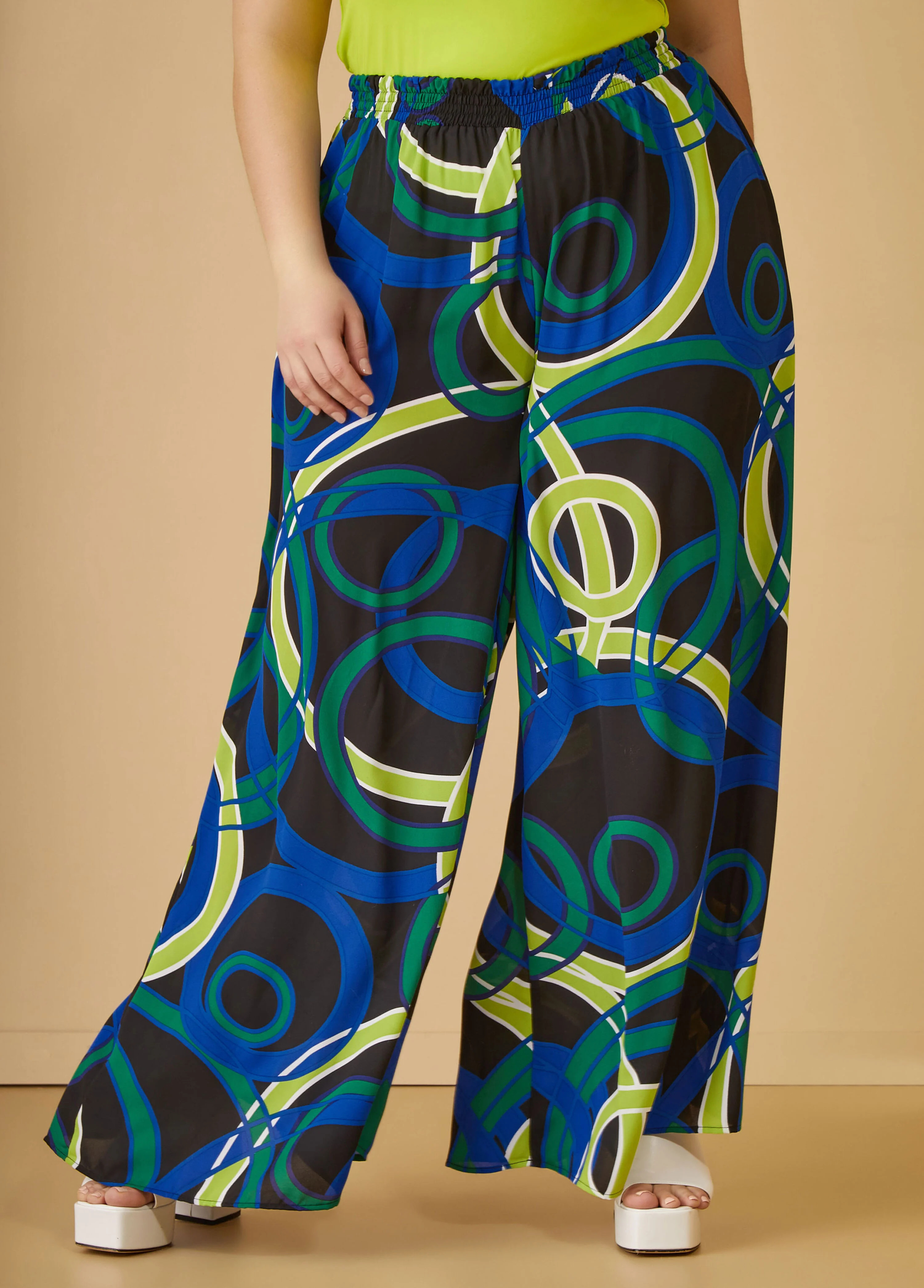 Circle Print Crepe Wide Leg Pants | Ashley Stewart