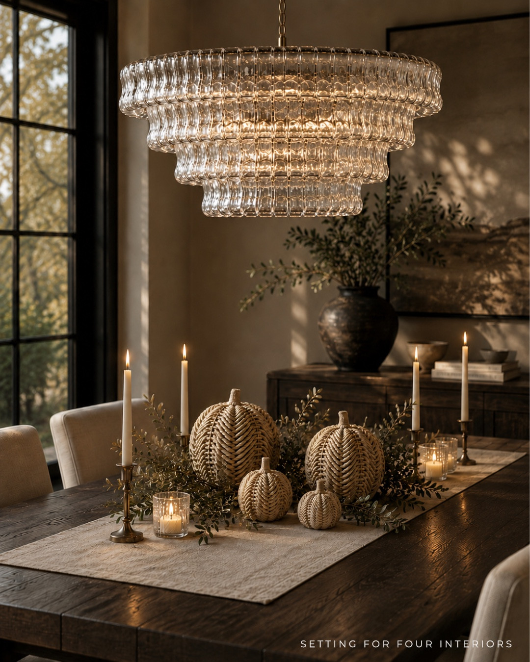 Elevated Amazon Halloween decor, neutral aesthetic, woven, rattan, pumpkins, beige, brown, organic modern, minimalist, Restoration Hardware, Pottery Barn style, dining room, chandelier, moody, earthy, dining table, dining chairs, candle holders

#LTKhome #LTKsale #LTKstyletip