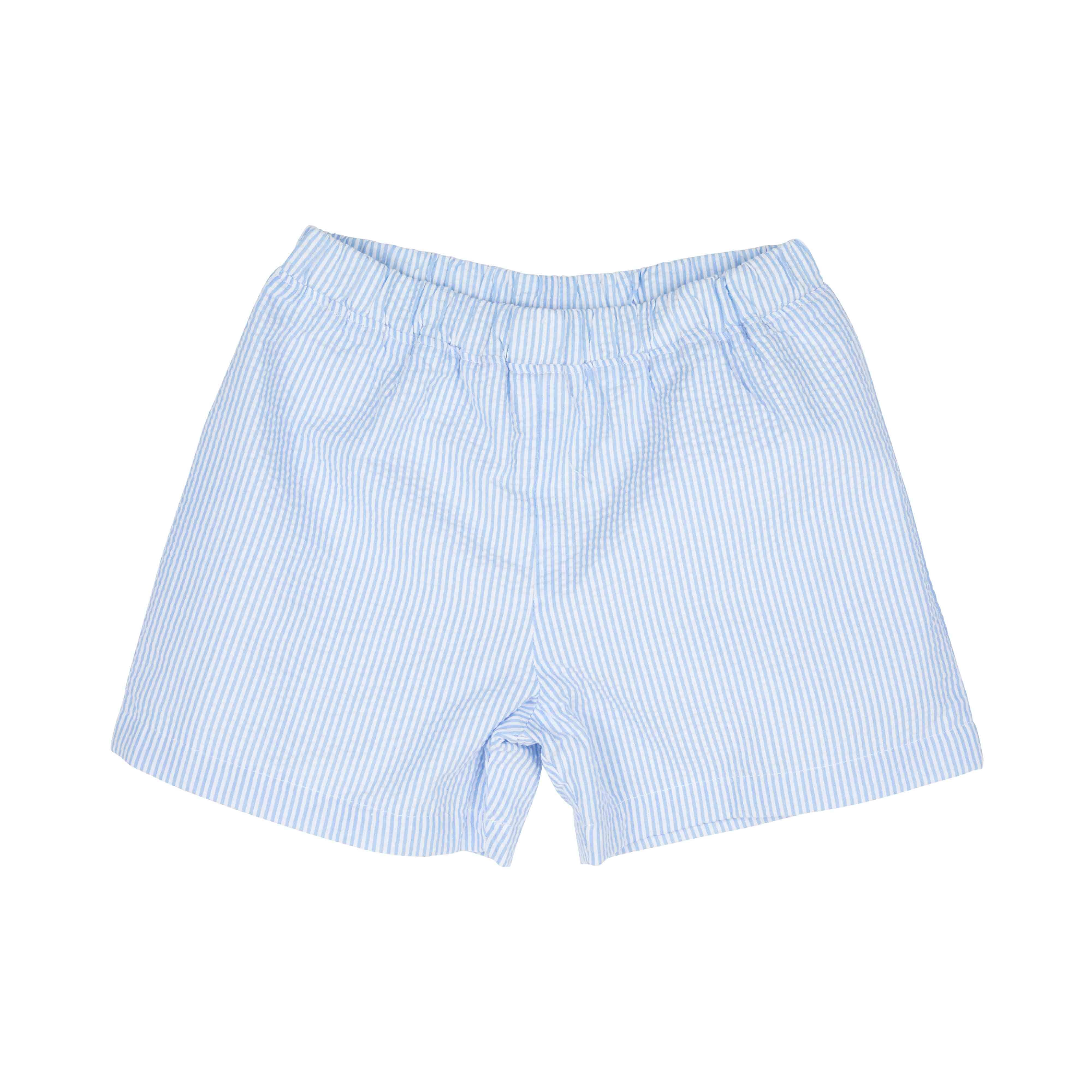 Shelton Shorts - Breakers Blue Seersucker with Breakers Blue Stork | The Beaufort Bonnet Company
