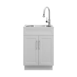 All-in-One Stainless Steel 24 in Laundry Sink with Faucet and Storage Cabinet in Cool Gray | The Home Depot