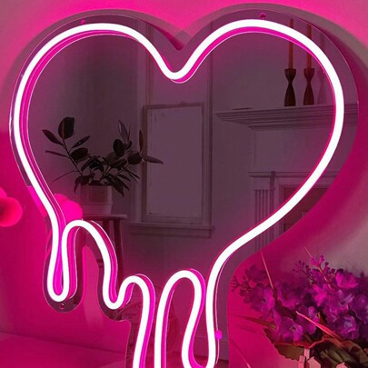 Silver Mirror LED Neon Light, USB Powered Melting Heart Decor Art Mirror: Suitable For Home Decor, Studio, Salon, Tattoo Shop, Art Decoration, Valenti | SHEIN