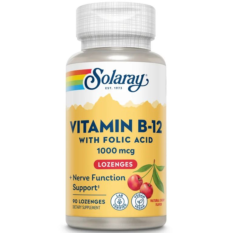 Solaray Vitamin B-12 1000mcg Lozenges with Folic Acid | Natural Cherry Flavor | Healthy Energy Su... | Walmart (US)