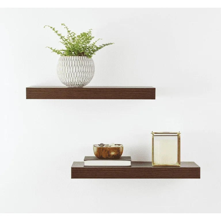 Mainstays Walnut 16.5" Wood Floating Shelves, Set of 2 | Walmart (US)