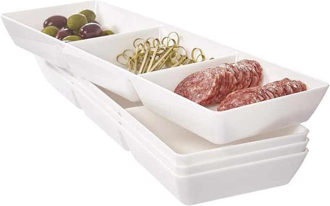 Avant 3-Compartment Plastic Appetizer Serving Tray | set of 4 White | Amazon (US)