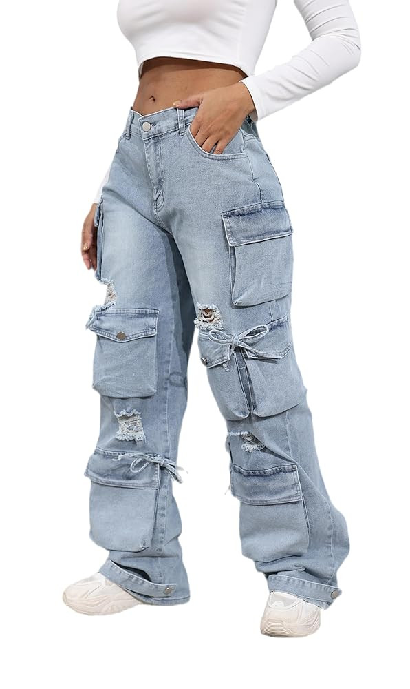 Ryehack Women’s Baggy Jeans Y2k Cargo Jeans Casual High Waist Baggy Denim Cargo Pants with Pock... | Amazon (US)