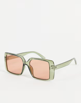 ASOS DESIGN recycled frame 70s sunglasses with orange lens in green | ASOS (Global)