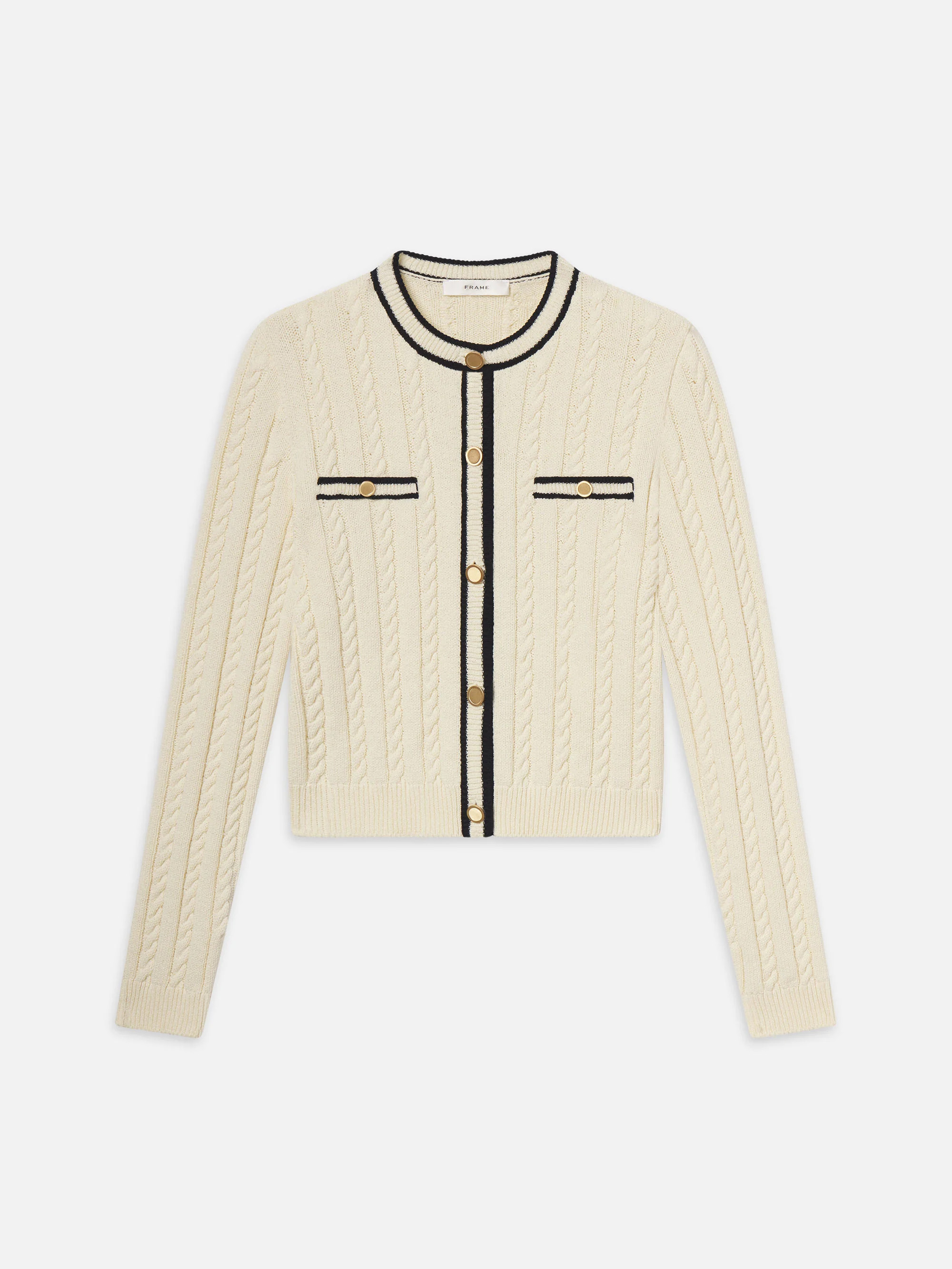The Trimmed Cardi -- Cream Multi | Frame Denim