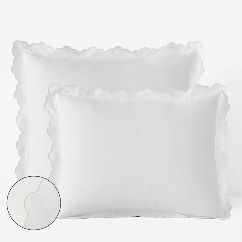 Embroidered Scallop Classic Smooth Sateen Solid Sham - Ivory, King | The Company Store