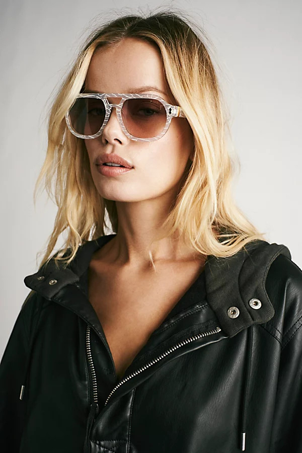 Ziggy Polarized Aviator Sunglasses by Free People, White Pearl, One Size | Free People (Global - UK&FR Excluded)