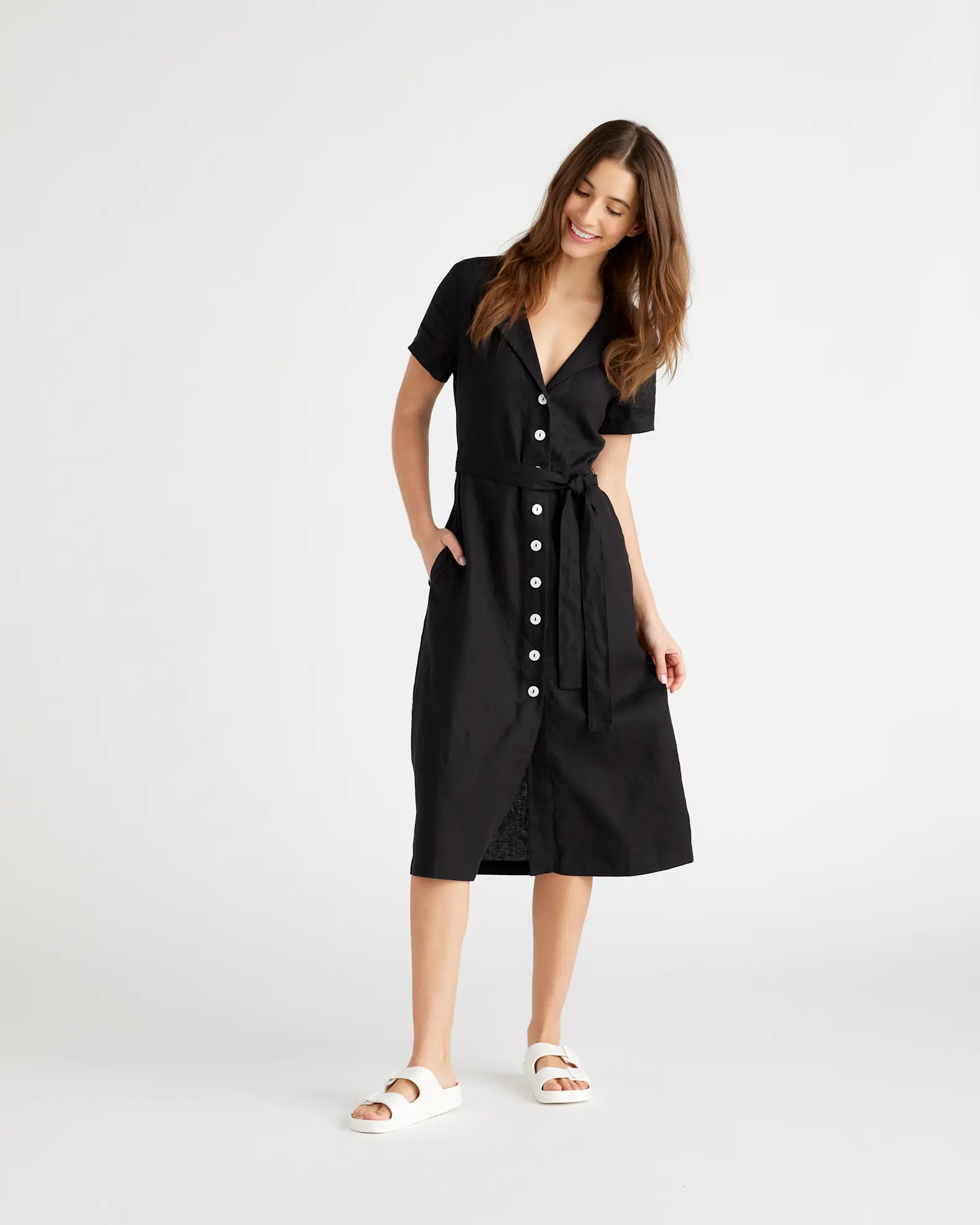 100% European Linen Button Front Dress | Quince