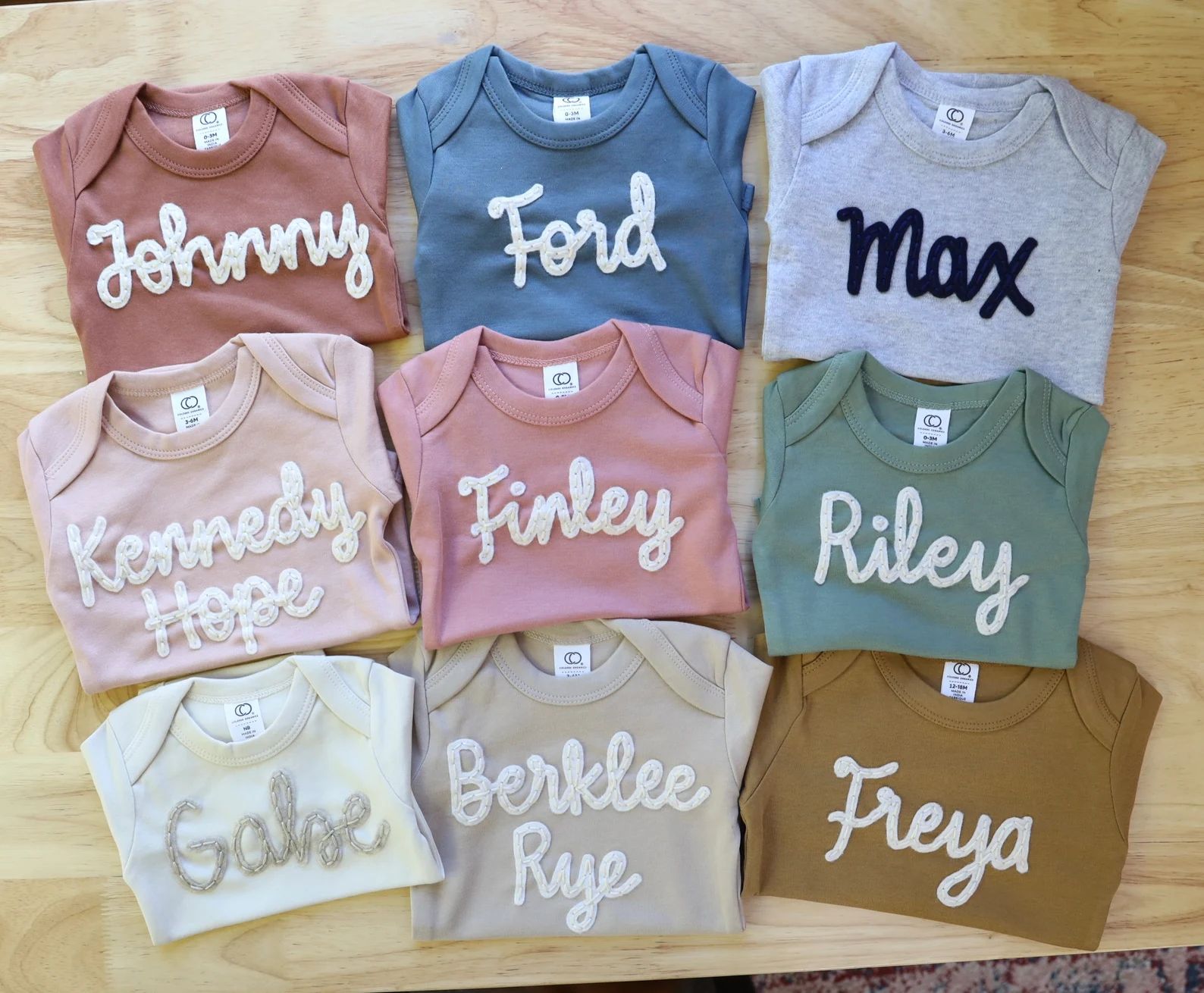 BABY NAME ONESIE® Custom Hand Embroidered Felt Name Colored - Etsy | Etsy (US)