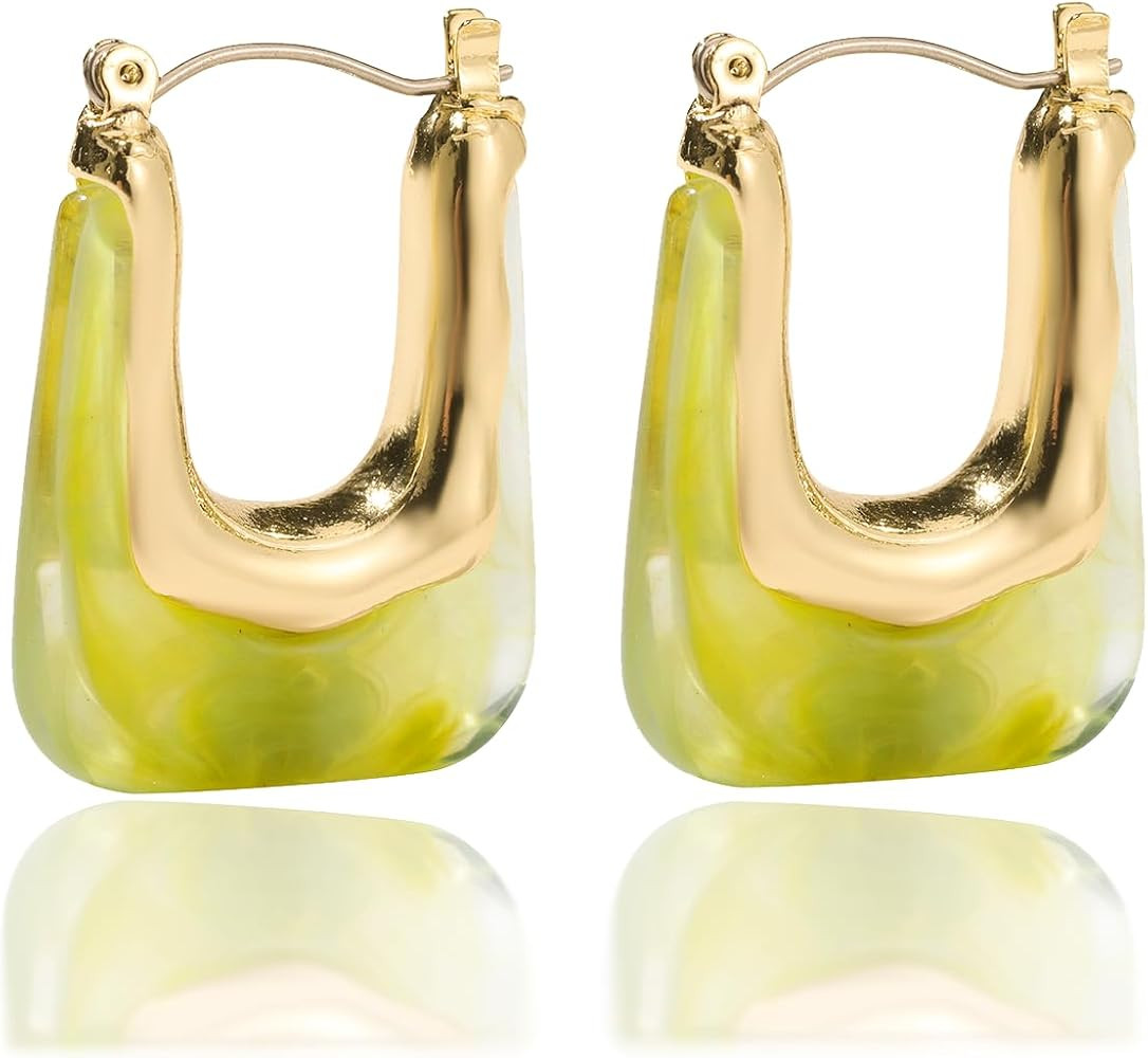 Acrylic Hoop Earrings Colour Resin Earrings Geometric Acrylic Minimalist Clear Chunky Hoops Earri... | Amazon (US)