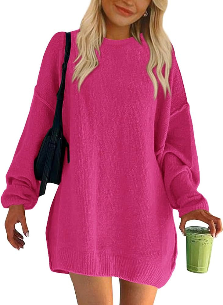 BTFBM 2024 Womens Sweaters Casual Crewneck Long Sleeve Oversized Sweater Dress Fall Winter Loose ... | Amazon (US)