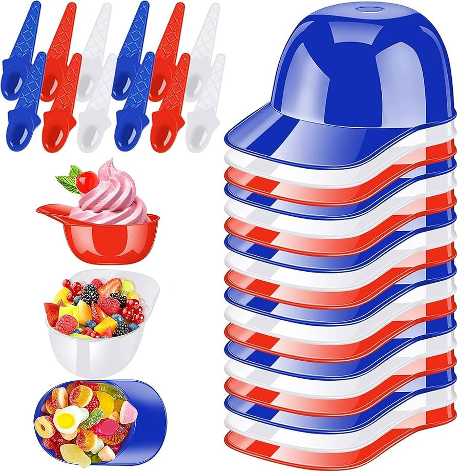 48 Pack Baseball Helmet Ice Cream Bowls 24pc Spoons and 24pc 8oz Mini Dessert Cups Sundae Bowls P... | Amazon (US)