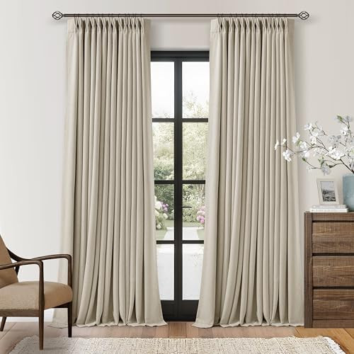 Pinch Pleat Beige 120 Inch Blackout Curtains for Living Room 2 Panels Set | Amazon (US)
