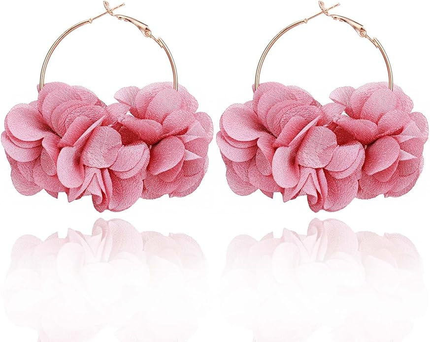 Colorful Flower Earrings White Floral Hoop Earrings Elegant Camellia Huggie Earring Jewelry for W... | Amazon (US)