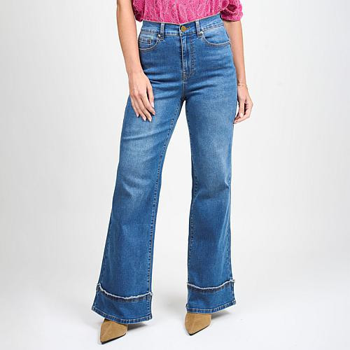 DG2 by Diane Gilman New Classic Stretch Denim Frayed Wide-Leg Jean - Blue - Size Petite Womans 18 | HSN
