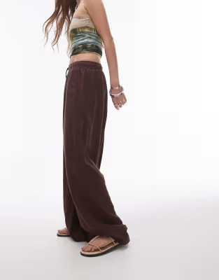 Topshop linen blend balloon trouser in brown | ASOS (Global)