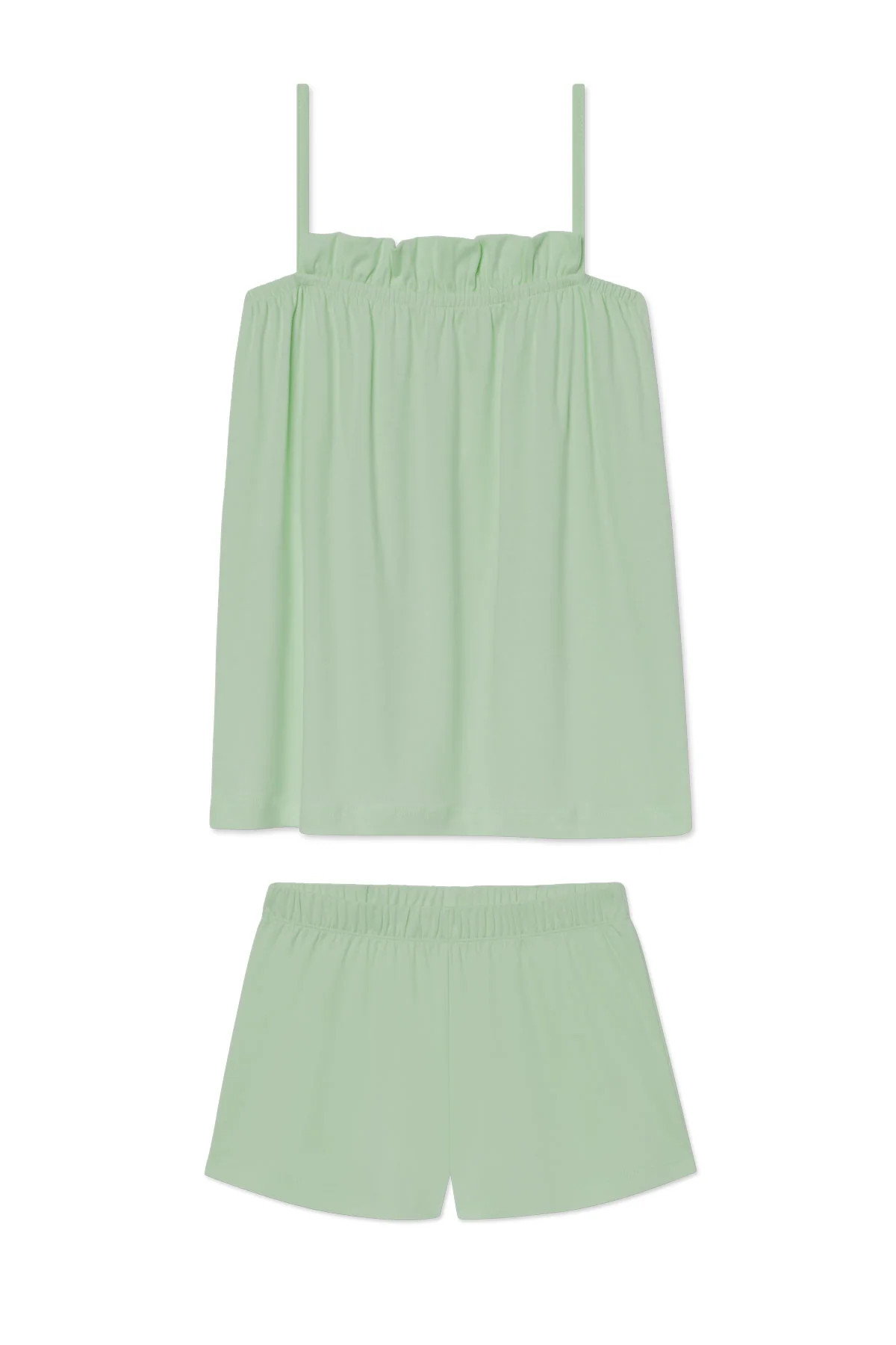Pima Ruffle Shorts Set in Parisian Green Solid | Lake Pajamas
