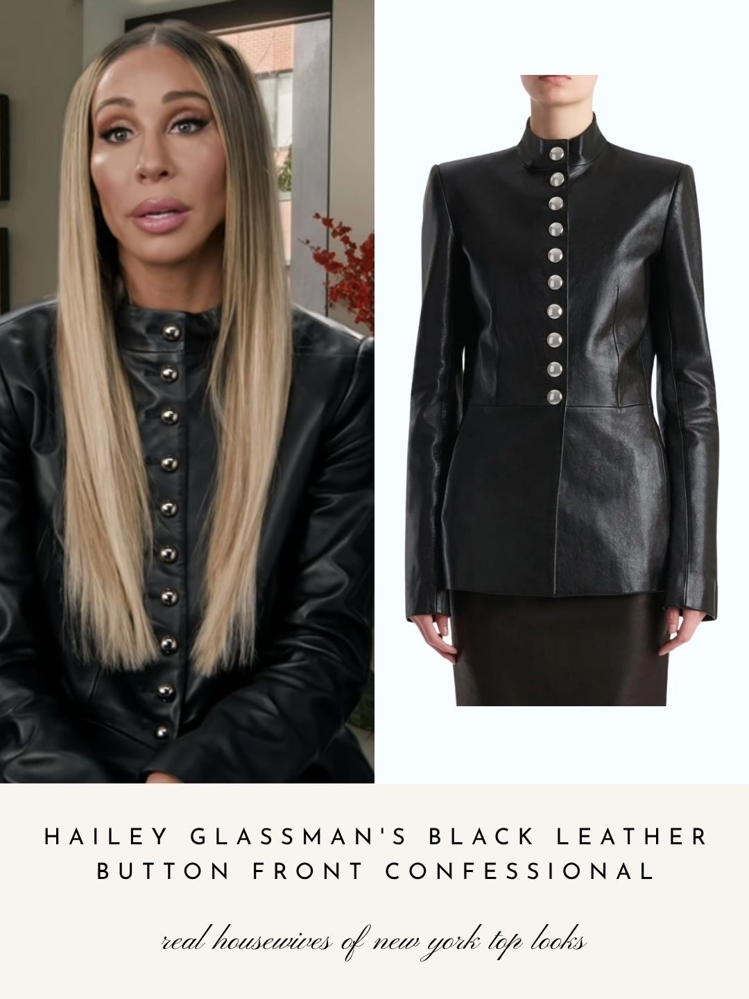 Hailey Glassman’s Black Leather Button Front Confessional Look